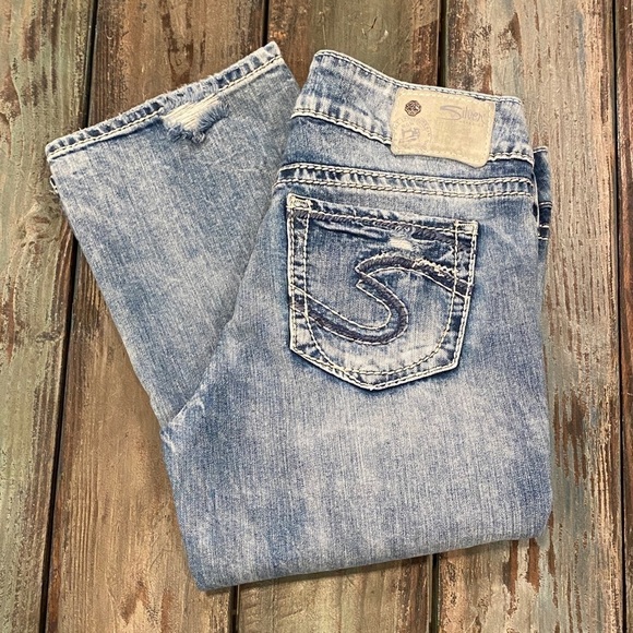 Silver Jeans Suki Mid Slim Boot Size 5/6 (28) Stretch Womens Juniors Distressed - Picture 1 of 14